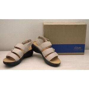 Clarks Women's Sz 8M Sand/Beige Combi Leather Merliah2 Bali Strappy Sandals